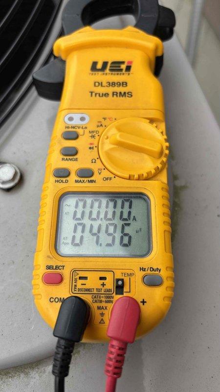 Performed scheduled cooling system maintenance for club member. Conducted comprehensive system inspection and diagnostic testing using digital multimeter to verify electrical parameters and amperage readings. All measurements recorded within normal operating specifications. System operational and ready for cooling season.