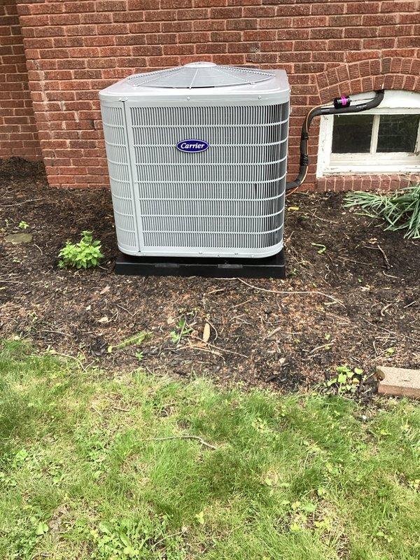 Completed full HVAC system installation including Carrier Performance Series two-stage air conditioner (model 26TPA836W003), Carrier Performance 97 Series two-stage gas furnace (model 59TP7A080V17--16) rated at 80,000 BTU input with 97% AFUE, and Carrier evaporator coil (model CVAVA3617XMA). Removed and recycled existing equipment, installed new condenser unit on exterior pad against brick foundation with refrigerant lines penetrating through existing service entry point. Reconnected all existing supply and return ductwork to new air handler, completed furnace changeout utilizing installation kit for 80% to 90% efficiency upgrade. Installed GPS iWave air purification system as approved upgrade. Performed all necessary electrical connections, gas line connections, and condensate drain installation. Verified proper airflow with digital manometer reading 3.46 inches water column static pressure. Completed startup procedures, charged refrigerant system to manufacturer specifications, and v